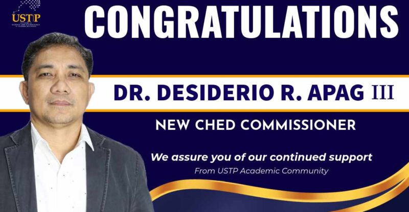 Kagay-anon Desiderio 'Bong' Apag III appointed as New CHED Commissioner during a formal ceremony, New CHED Commissioner Desiderio 'Bong' Apag III welcomed by CHED Chairperson J. Prospero 'Popoy' de Vera III, Desiderio 'Bong' Apag III from Cagayan de Oro City takes oath as CHED Commissioner, aiming to improve higher education, CHED Commissioner Desiderio 'Bong' Apag III discusses future plans for strengthening higher education reforms in the Philippines.